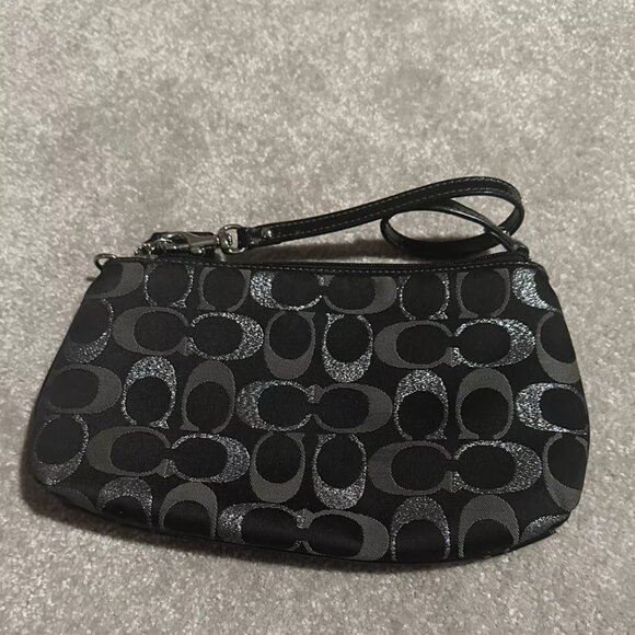 Black and Silver Glitter Stitching Coach Wristlet Purse - Picture 5 of 6
